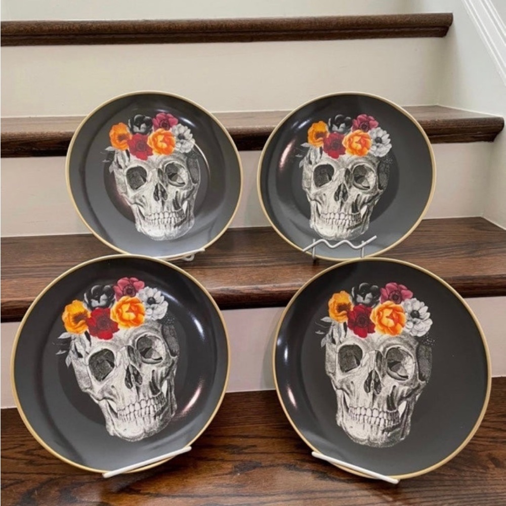HARVEST GREEN HALLOWEEN SUGAR SKULL DINNER PLATES